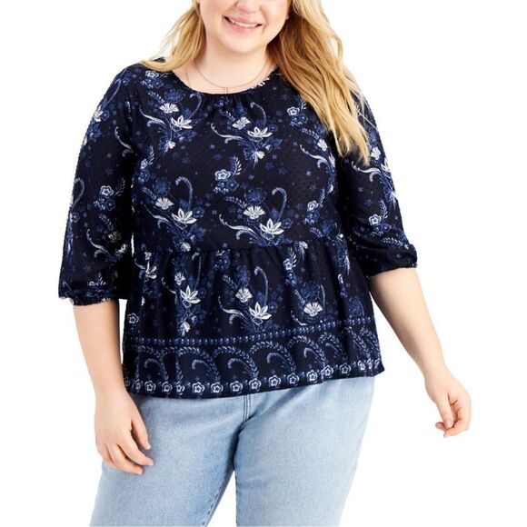 Style & Co Petite Printed Clip-Dot Top Industrial Blue PL - Picture 1 of 3